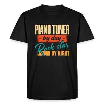 Accordeur de piano le jour Rock Star la nuit - T-shirt Premium bio Homme - noir - Devant - Nico (187cm)