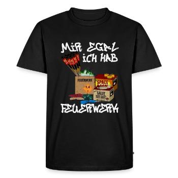 Je m’en fiche, j’ai des feux d’artifice - T-shirt Premium bio Homme - noir - Devant - Nico (187cm)