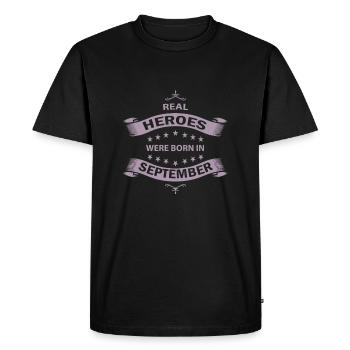 Les vrais héros naissent en septembre - T-shirt Premium bio Homme - noir - Devant - Nico (187cm)