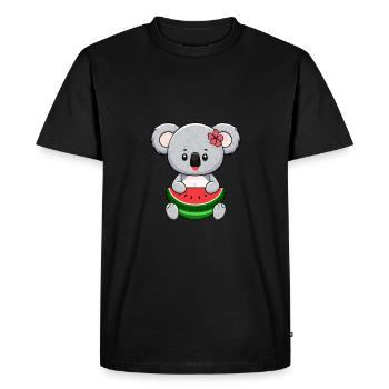 La douce fille Kawaii Koala mange de la pastèque - T-shirt Premium bio Homme - noir - Devant - Nico (187cm)