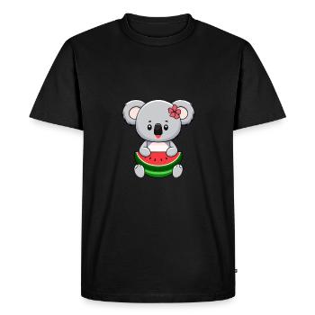 La douce fille Kawaii Koala mange de la pastèque - T-shirt Premium bio Homme - noir - Devant - Nico (187cm)