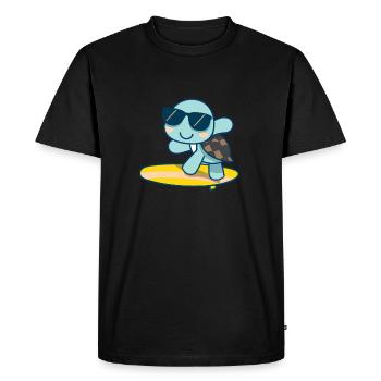 Tortue mignonne sur une planche de surf avec des lunettes de soleil - T-shirt Premium bio Homme - noir - Devant - Nico (187cm)