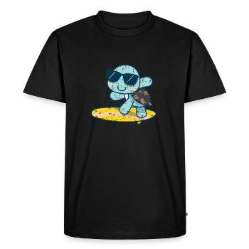 Tortue mignonne sur une planche de surf avec des lunettes de soleil - T-shirt Premium bio Homme - noir - Devant - Nico (187cm)