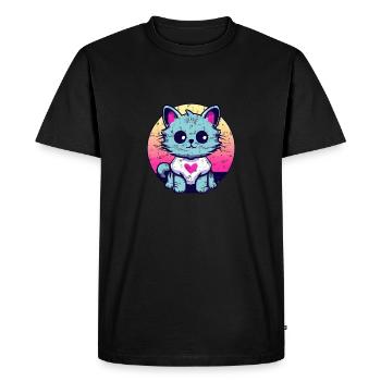 Cute Cat Sunset Disheveled Shaggy - Men's Premium Organic T-Shirt - black - Front - Nico (187cm)