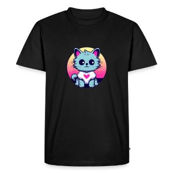 Cute Cat Sunset Disheveled Shaggy - Men's Premium Organic T-Shirt - black - Front - Nico (187cm)