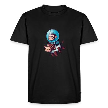 Monkey on Cow Rocket Shake Astronaut Cosmonaut - Men's Premium Organic T-Shirt - black - Front - Nico (187cm)
