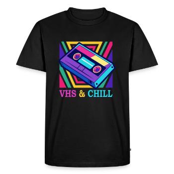 VHS ET CHILL - Rétro des années 90 - T-shirt Premium bio Homme - noir - Devant - Nico (187cm)
