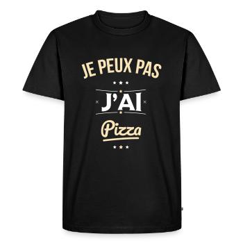 Je peux pas j'ai pizza - Cadeau humour - T-shirt Premium bio Homme - noir - Devant - Nico (187cm)
