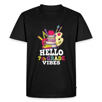 Hello 7th Grade Vibes Retro Groovy Women Happy - Men's Premium Organic T-Shirt - black - Front - Nico (187cm)