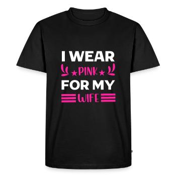 SENSIBILISATION AU CANCER DU SEIN JE PORTE DU ROSE POUR MA FEMME - T-shirt Premium bio Homme - noir - Devant - Nico (187cm)