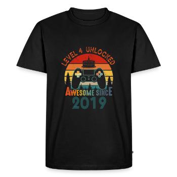 Level 4 Unlocked Awesome Since 2019 Funny Gamer - Men's Premium Organic T-Shirt - black - Front - Nico (187cm)