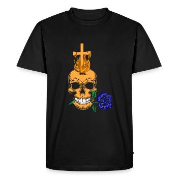 Esthétique gothique - Crâne avec rose bleue - T-shirt Premium bio Homme - noir - Devant - Nico (187cm)