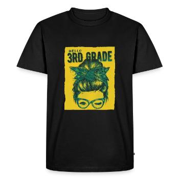 Bonjour 3ème année Messy Bun Girls Cute Heart Back - T-shirt Premium bio Homme - noir - Devant - Nico (187cm)