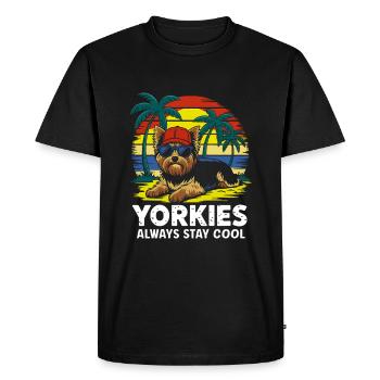 Cool Yorkie Yorkshire Terrier Under Palm Trees - Men's Premium Organic T-Shirt - black - Front - Nico (187cm)