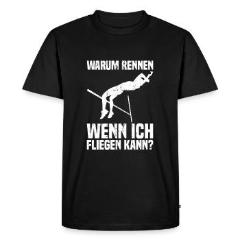 Saut en hauteur - Pourquoi courir quand je peux voler - T-shirt Premium bio Homme - noir - Devant - Nico (187cm)