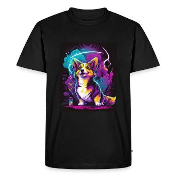 Synthwave Corgi - Pet Art Rétro Futuriste - T-shirt Premium bio Homme - noir - Devant - Nico (187cm)