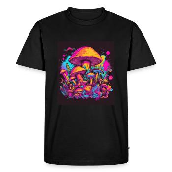 Synthwave Magic Mushrooms - Trippy Retro Art - T-shirt Premium bio Homme - noir - Devant - Nico (187cm)