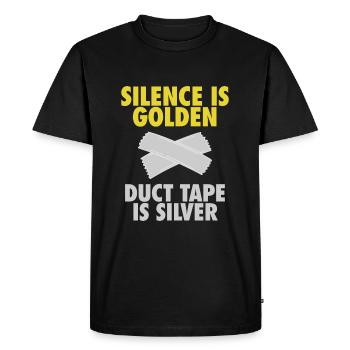 FUNNY Silence is golden - SHIRT - Men's Premium Organic T-Shirt - black - Front - Nico (187cm)
