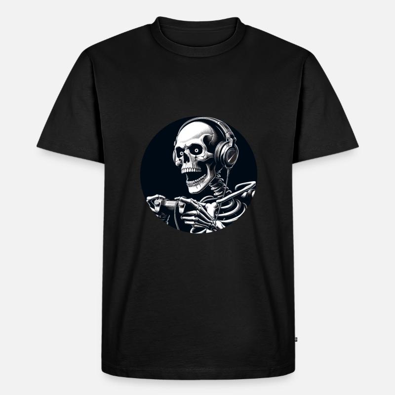 Skelett mit Gamecontroller und Kopfhörern - Männer Premium Bio T-Shirt - Schwarz