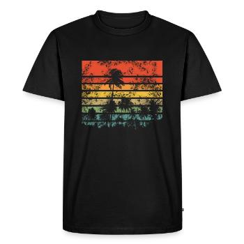 Palmiers Rétro Coucher de Soleil - T-shirt Premium bio Homme - noir - Devant - Nico (187cm)