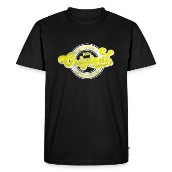 Original denim qualité rétro vintage jaune blanc - T-shirt Premium bio Homme - noir - Devant - Nico (187cm)