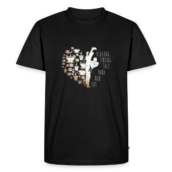 Kicking Dark & Hot | Martial Arts & Coffee Love - Men's Premium Organic T-Shirt - black - Front - Nico (187cm)