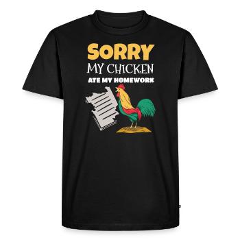 Le poulet a mangé Mes devoirs Idée de cadeau - T-shirt Premium bio Homme - noir - Devant - Nico (187cm)