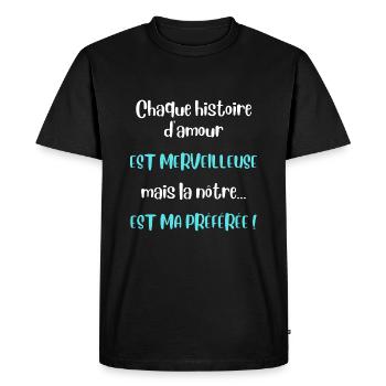 Citation histoire d'amour couple amoureux - T-shirt Premium bio Homme - noir - Devant - Nico (187cm)