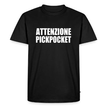 attenzione pickpocket - Men's Premium Organic T-Shirt - black - Front - Nico (187cm)