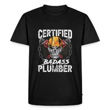 Certified Badass Plumber Heating Engineer Saying - Men's Premium Organic T-Shirt - black - Front - Nico (187cm)