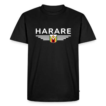 Harare T-Shirt for Zimbabwe Fans - Men's Premium Organic T-Shirt - black - Front - Nico (187cm)