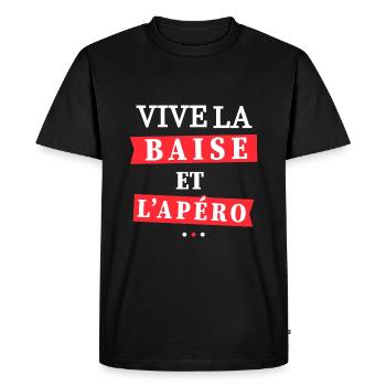 Vive la Baise et L'Apéro / Cadeau Beauf Apéritif - T-shirt Premium bio Homme - noir - Devant - Nico (187cm)