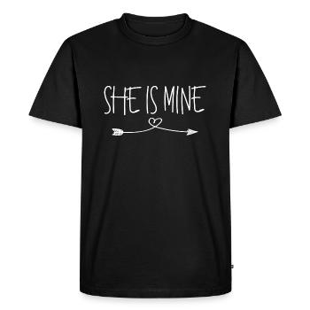 Partnershirts - She is mine - white - Men's Premium Organic T-Shirt - black - Front - Nico (187cm)