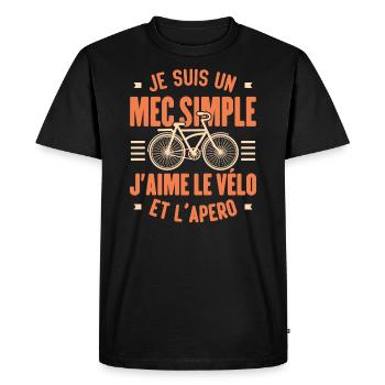 Je Suis Un Mec Simple J'aime Le Vélo Et L'apéro - T-shirt Premium bio Homme - noir - Devant - Nico (187cm)