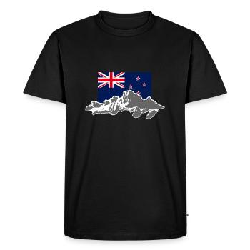 New Zealand - Mountains & Flag - T-shirt Premium bio Homme - noir - Devant - Nico (187cm)