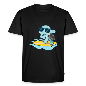 Cute turtle with sunglasses on surfboard - Men's Premium Organic T-Shirt - black - Front - Nico (187cm)