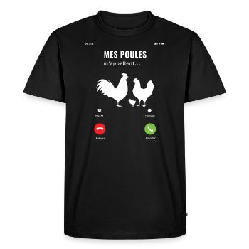 Mes poules m'appellent il faut que j'y aille - T-shirt Premium bio Homme - noir - Devant - Nico (187cm)