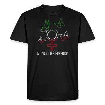 Woman Life Freedom, Butterflies,Iran,Flag - Men's Premium Organic T-Shirt - black - Front - Nico (187cm)
