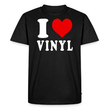 J’aime le vinyle coeur drôle spirituel - T-shirt Premium bio Homme - noir - Devant - Nico (187cm)
