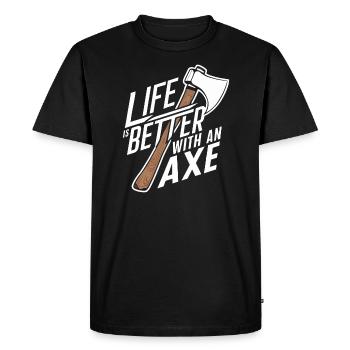 Maîtres du lancer de hache pour une pratique précise de la cible - T-shirt Premium bio Homme - noir - Devant - Nico (187cm)