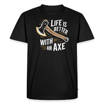 Maîtres du lancer de hache pour une pratique précise de la cible - T-shirt Premium bio Homme - noir - Devant - Nico (187cm)