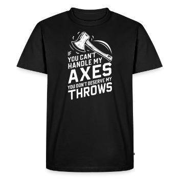 Maîtres du lancer de hache pour une pratique précise de la cible - T-shirt Premium bio Homme - noir - Devant - Nico (187cm)