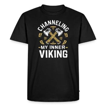 Maîtres du lancer de hache pour une pratique précise de la cible - T-shirt Premium bio Homme - noir - Devant - Nico (187cm)