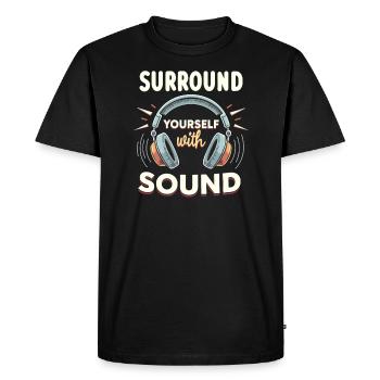 Accros aux écouteurs Un son immersif haut de gamme - T-shirt Premium bio Homme - noir - Devant - Nico (187cm)