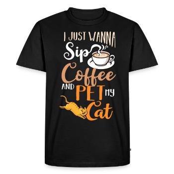 Cafetière Chat Machine Chaton Tasse Grains - T-shirt Premium bio Homme - noir - Devant - Nico (187cm)