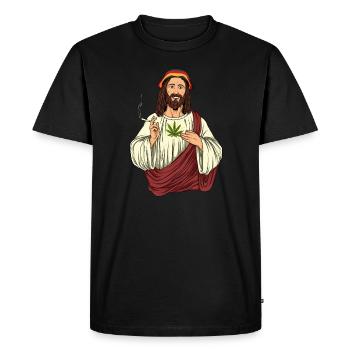 Kiffer Jesus raucht Cannabis - Heilige Pflanze - Männer Premium Bio T-Shirt - Schwarz - Vorne - Nico (187cm)