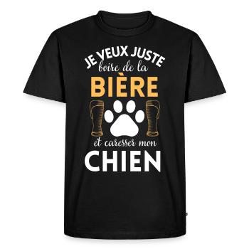 Boire une bière et caresser mon chien - T-shirt Premium bio Homme - noir - Devant - Nico (187cm)