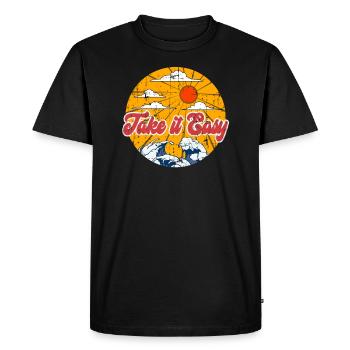 Take It Easy/ 70s Gift/ Retro vintage Gift/ 1970s - Men's Premium Organic T-Shirt - black - Front - Nico (187cm)