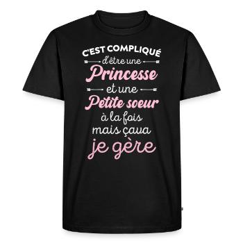 Petite Sœur Et Princesse Cadeau Drôle Pour Sœur - T-shirt Premium bio Homme - noir - Devant - Nico (187cm)