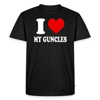 I Love Guncles Heart Funny Witty - Men's Premium Organic T-Shirt - black - Front - Nico (187cm)